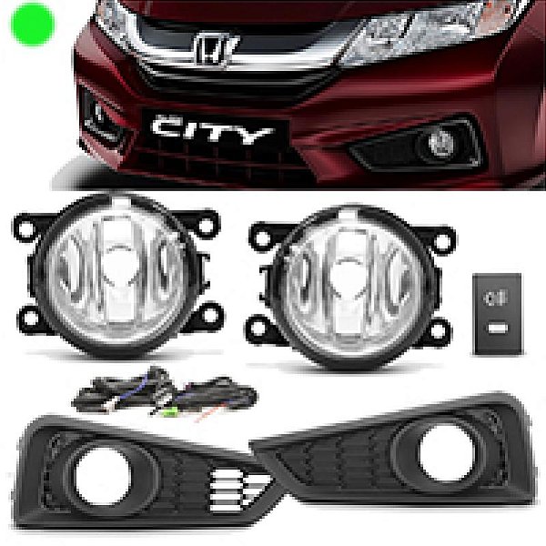 Kit farol auxiliar city honda de 2014 a 2017 com grade e aro preto