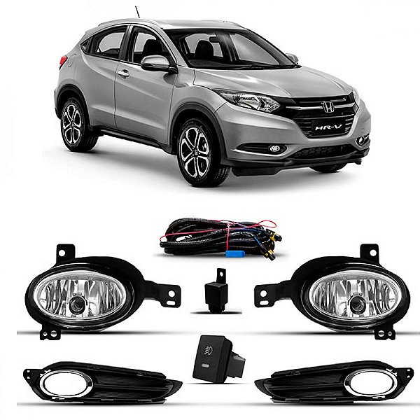 Kit de farol auxiliar hrv honda de 2015 a 2018 com grade e aro cromado