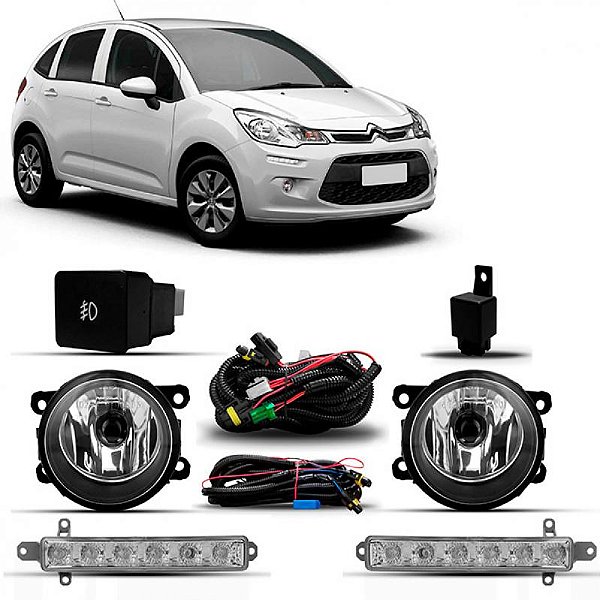 Kit de farol auxiliar c3 citroën de 2013 a 2020 com luz diurna