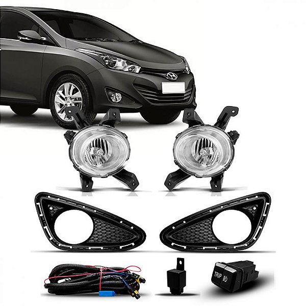 Kit de farol auxiliar hb20 e hb20s hyundai de 2012 a 2015 com grade e botão universal