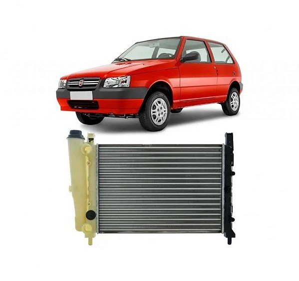 Radiador uno e fiorino e prêmio e elba fiat de 1985 a 1993 com reservatório sem ar manual cromado