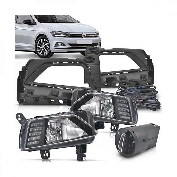 Kit farol auxiliar polo volkswagen de 2018 a 2022 LED luz diurna