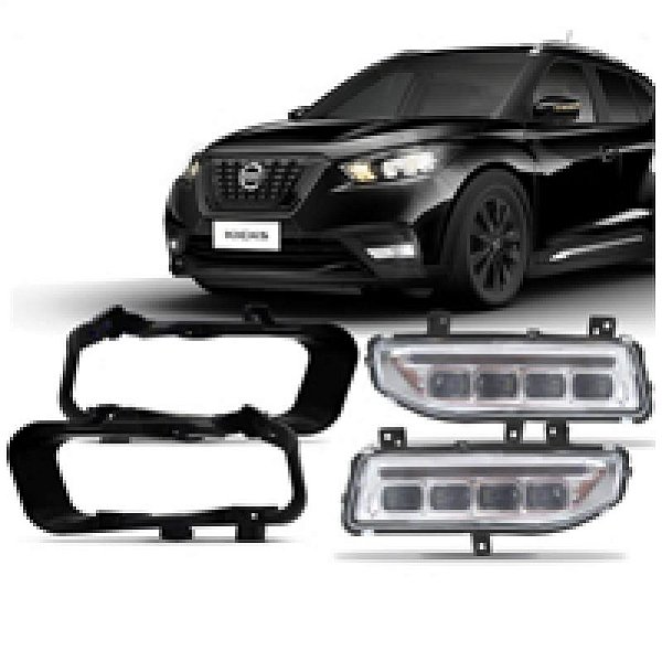 Kit farol auxiliar kicks nissan de 2017 a 2021 LED luz diurna