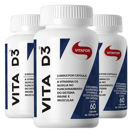 kit 3x vitamina d3 2000 ui (500mg) 60 cápsulas - vitafor