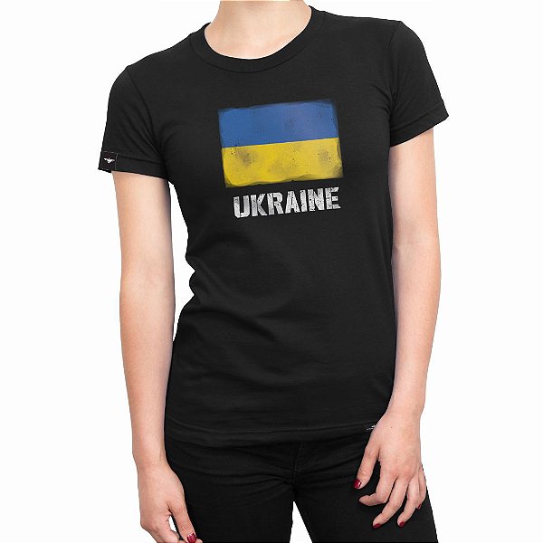 Camiseta Ukraine Feminina Aliança Militar - Preta