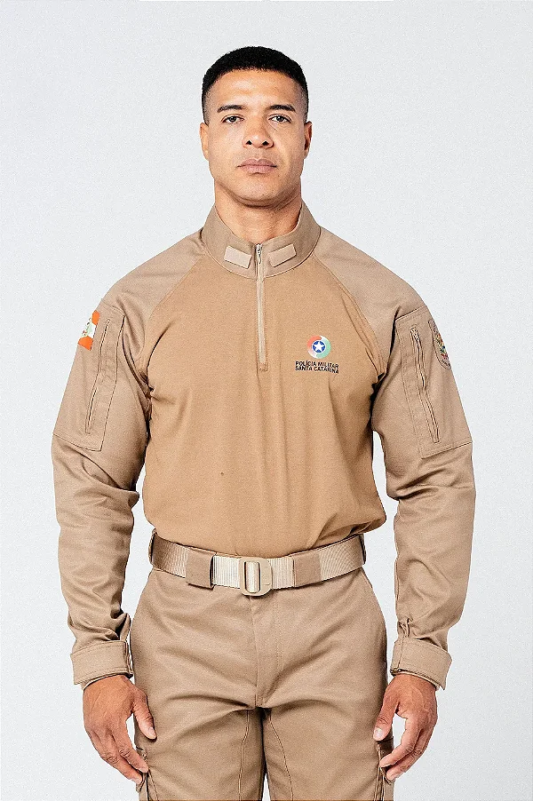 Camisa Combat Militar Unissex Caqui (2 Bolsos) - PMSC