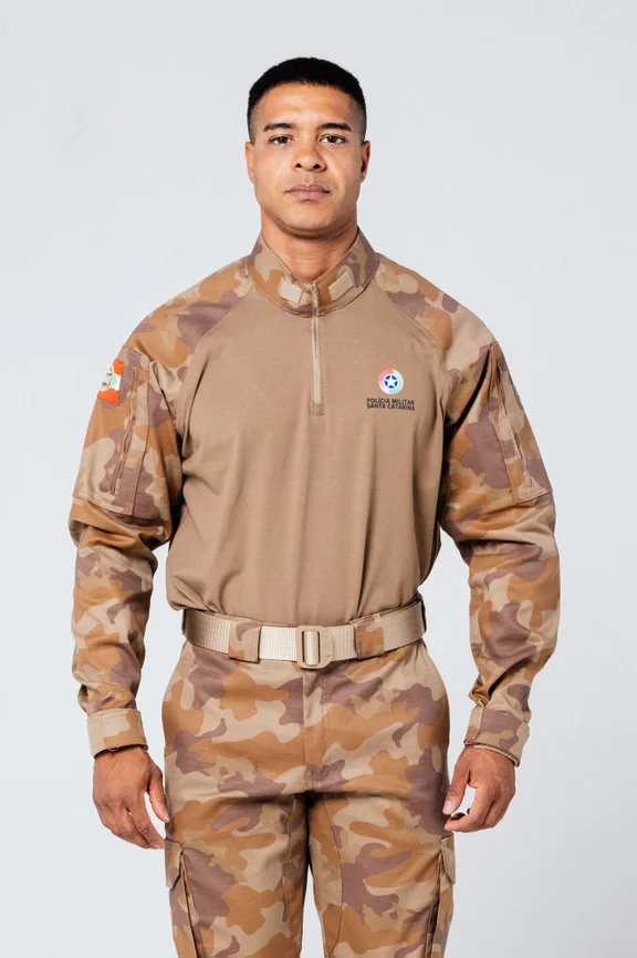 Camisa Combat Militar Unissex CAMUFLADA PPT Caqui (2 Bolsos) - PMSC