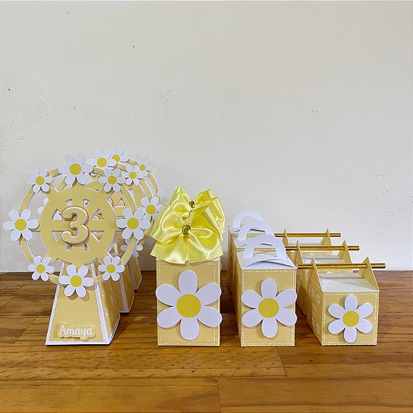 Kit festa margaridas amarelo e branco