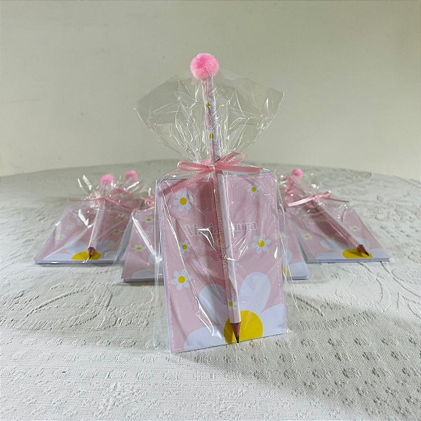 Bloquinho + lápis margaridas