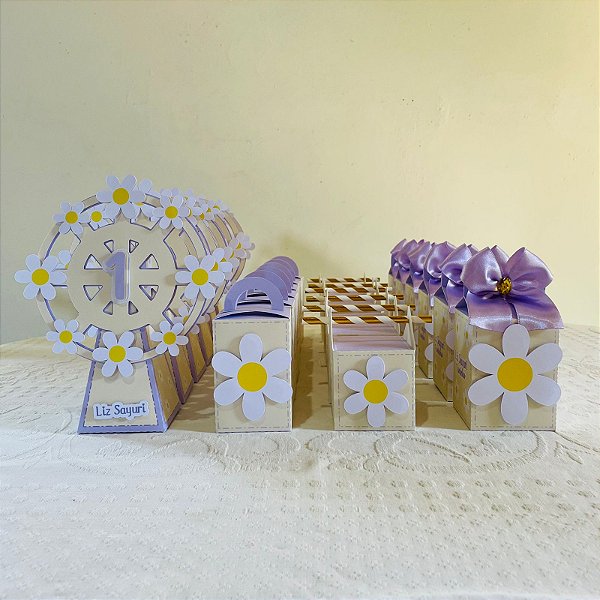 Kit festa margaridas lilas e amarelo