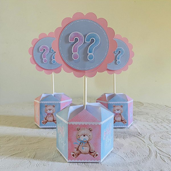 Centro de mesa chá revelação azul e rosa