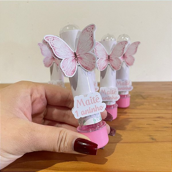 Tubetes acrílicos borboletas rosa