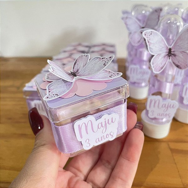 Caixa acrilica borboletas lilás