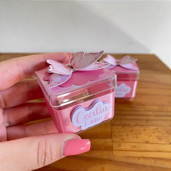 Caixa acrílica borboletas rosa