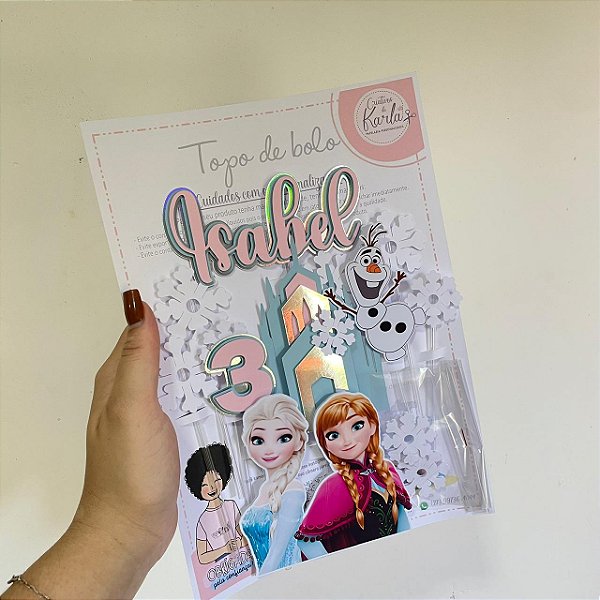 Topo de bolo Frozen personalizado holográfico