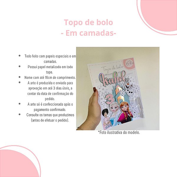 Topo de bolo EM CAMADAS personalizado - ESCOLHA O TEMA