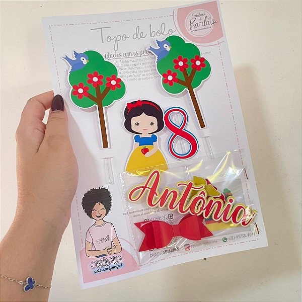Topo de bolo branca de neve personalizado