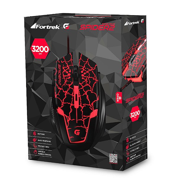 Mouse Gamer Fortrek Spider 2 OM705 3200 Dpi Preto/Vermelho