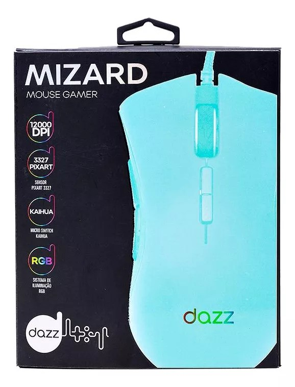 Mouse Gamer Mizard 12000 Dpi Usb 2.0 Rgb Azul Dazz Cor Azul-Celeste