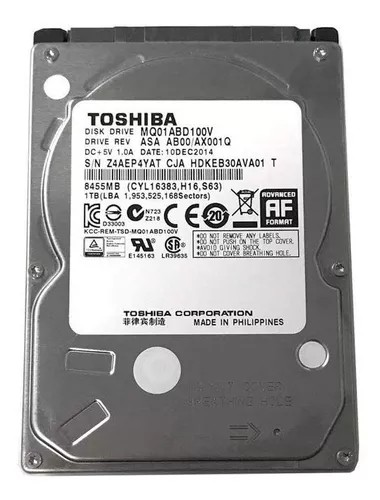 HD 1TB para Notebook - 128MB Cache - Slim 7mm - Toshiba MQ04ABF100