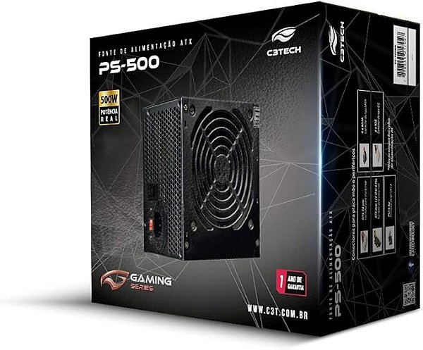 Fonte 500w C3Tech ATX Gamer PS-500BK Preto