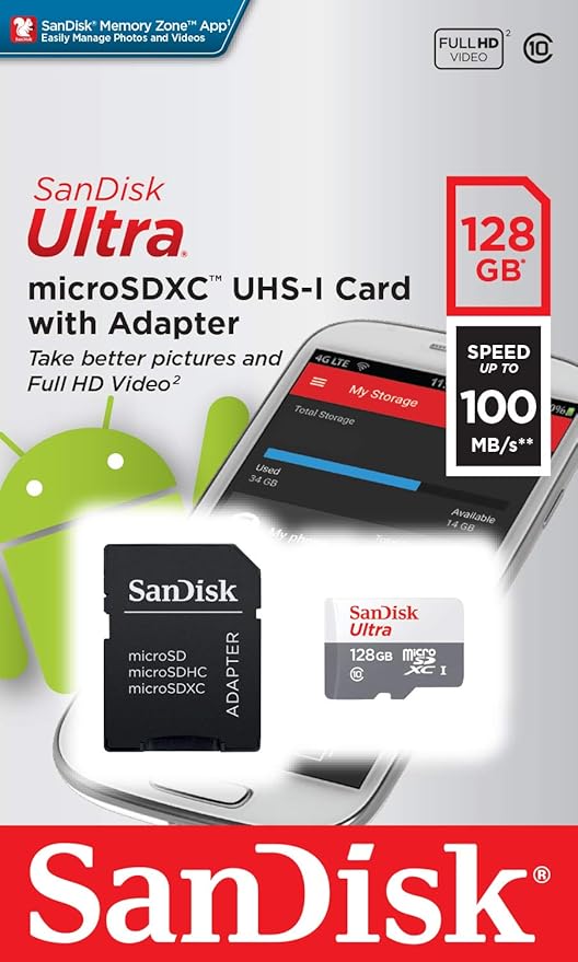 Cartão De Memória SanDisk Ultra MicroSDXC UHS-I De 128 GB Com Adaptador