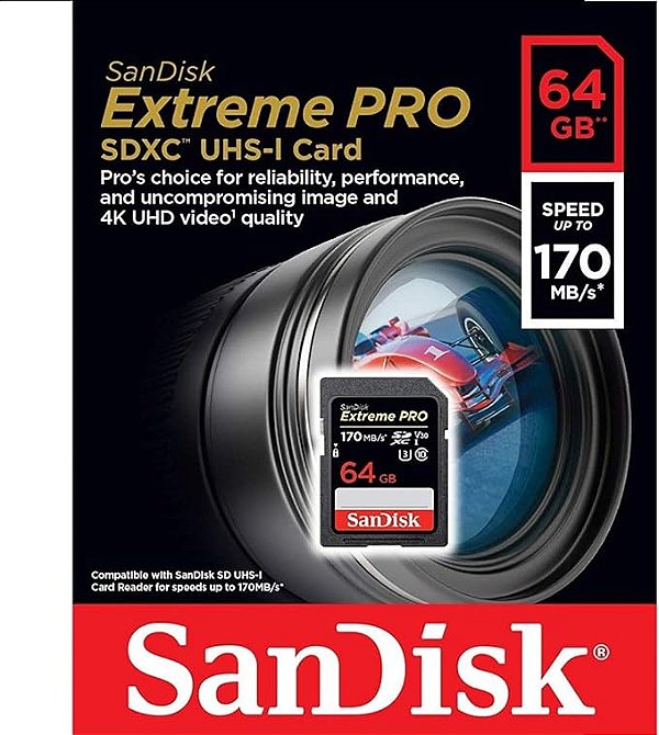 Cartão SDXC SanDisk EXTREME PRO 64GB - 200MB/s