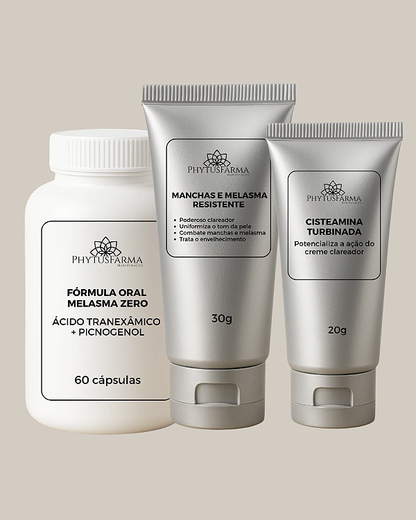 KIT DIÁRIO MELASMA ZERO: CISTEAMINA TURBINADA + CREME DESPIGMENTANTE NOTURNO + FÓRMULA ORAL