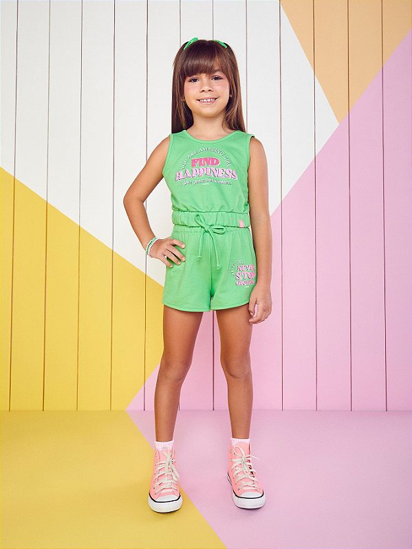 Conjunto Infantil Verão Verde Shorts Happiness - Momi