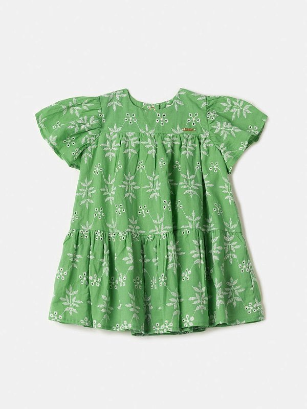 Vestido Em Laise Bordada Verde Luz Animê Baby L2094