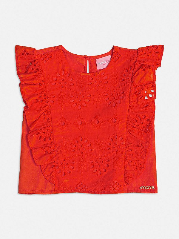 Blusa de Laise Com Babados Vermelha Momi J5453
