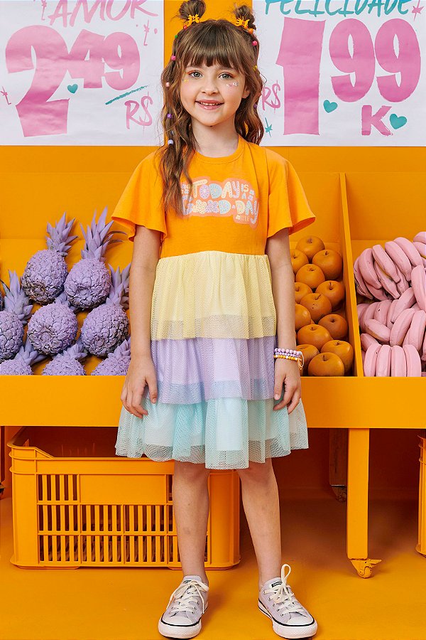 Vestido em Meia Malha e Tela Colorido 67806 Kukiê