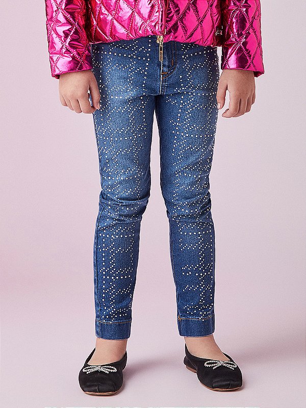 Calça Jeans Com Strass Animê N3615