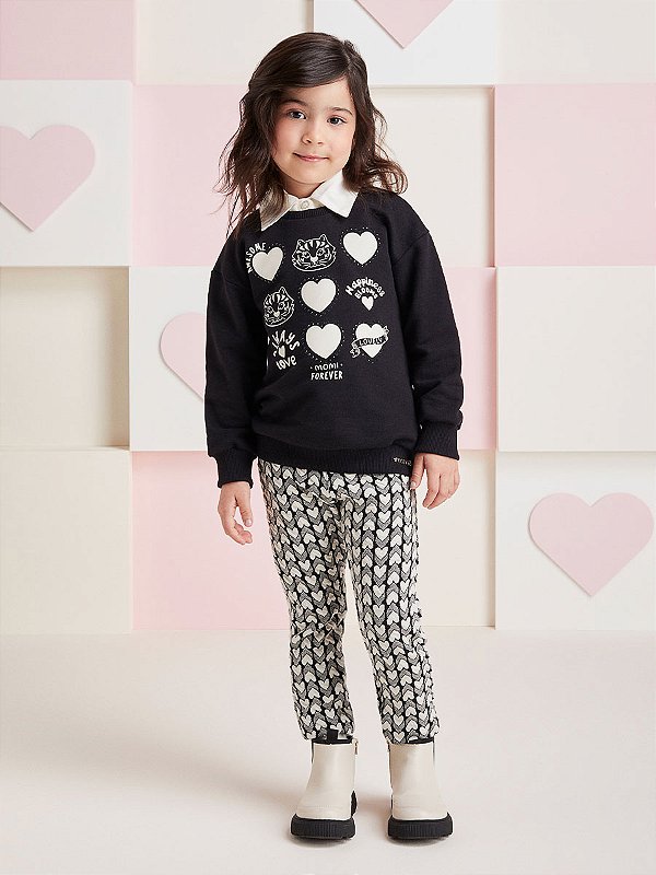 Conjunto Preto de Corações Momi J5865