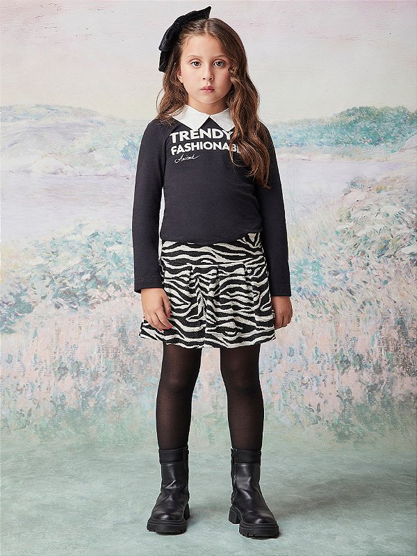 Conjunto Infantil com Saia Animal Print Zebra Animê N4042