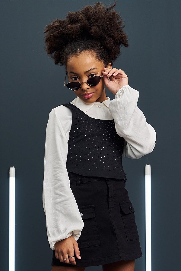 Conjunto de Camisa em Viscose e Top Sarja Com Elástano 70640 Vic&Vicky
