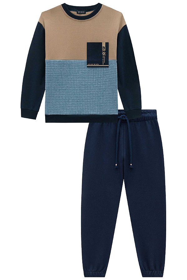 Conjunto Blusão e Calça Jogger Moletom sem Pelúcia 70917 LucBoo