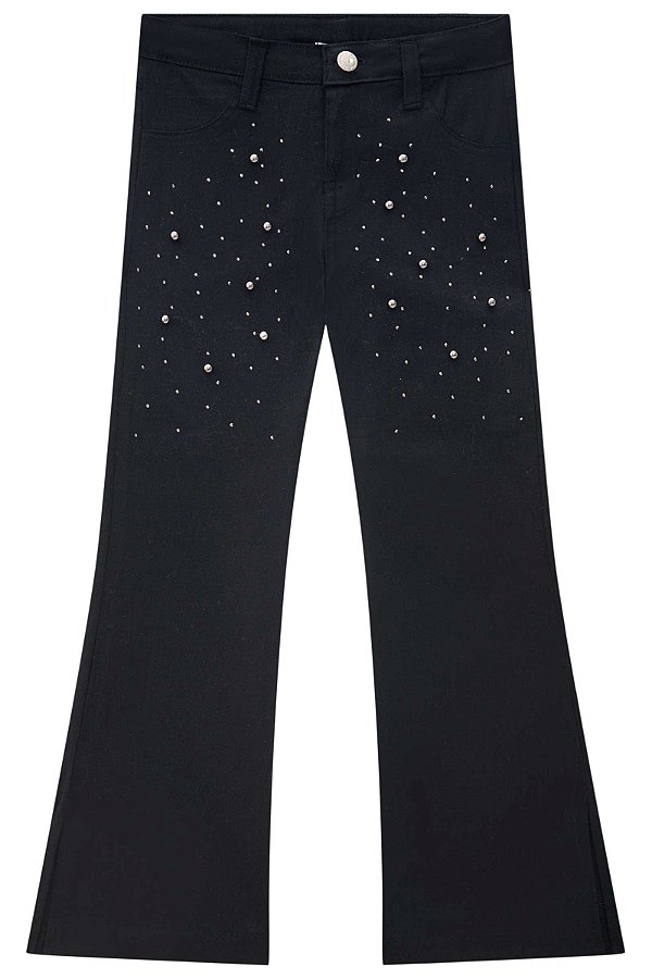 Calça Flare em Sarja Stretch Preta 71019 Kukiê
