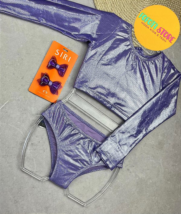 Biquini Cropped ML Siri Kids Magali Foil Lavanda Foil Prata 90113