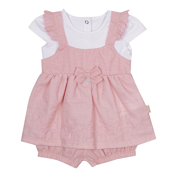 Macacão Meia Manga Rosa Coral Paraíso 16440