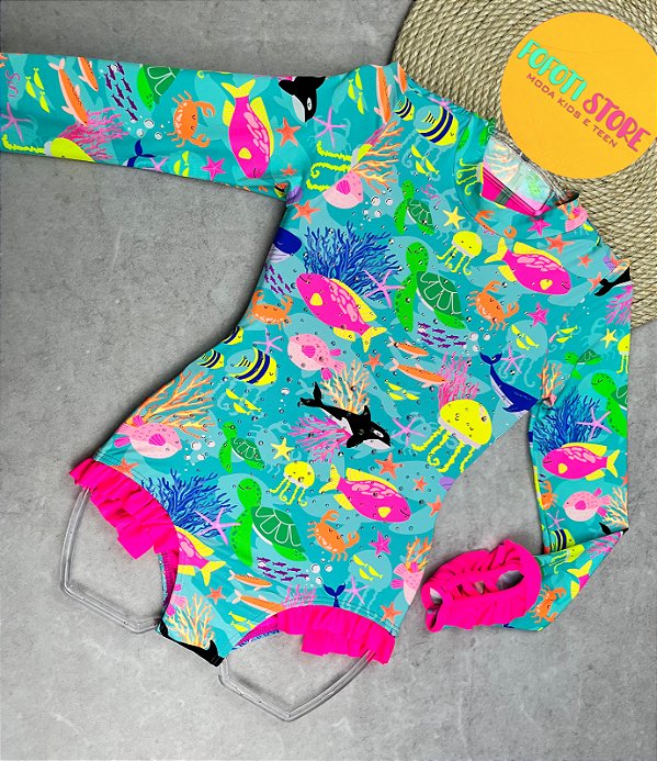 Maiô Siri Kids Aline Fundo do Mar com Strass Hot 90109