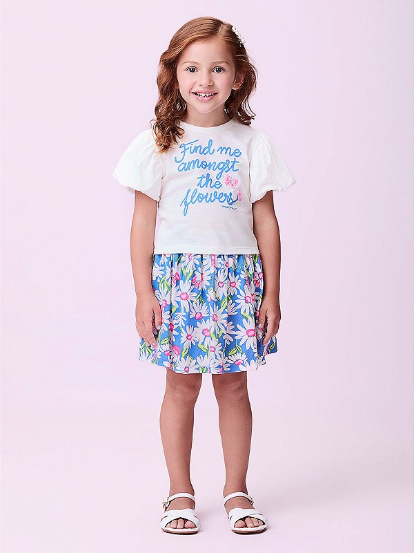 Conjunto Blusa e Short Saia Floral Azul Momi Mini J6096