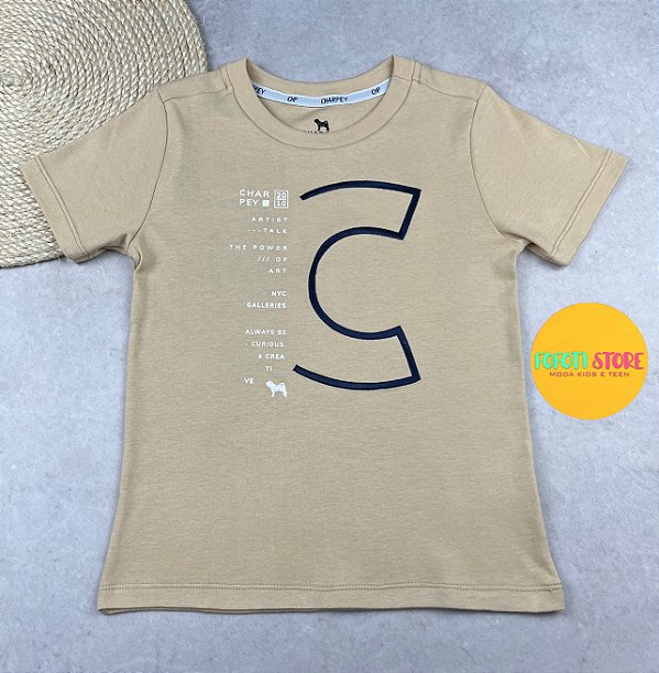 Camiseta Suedine Bege Estampada Charpey 18087