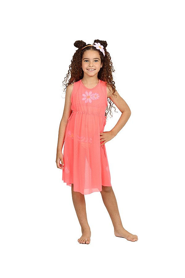Vestido Saída Siri Kids Larissa Tule Rosa Fluor 90120