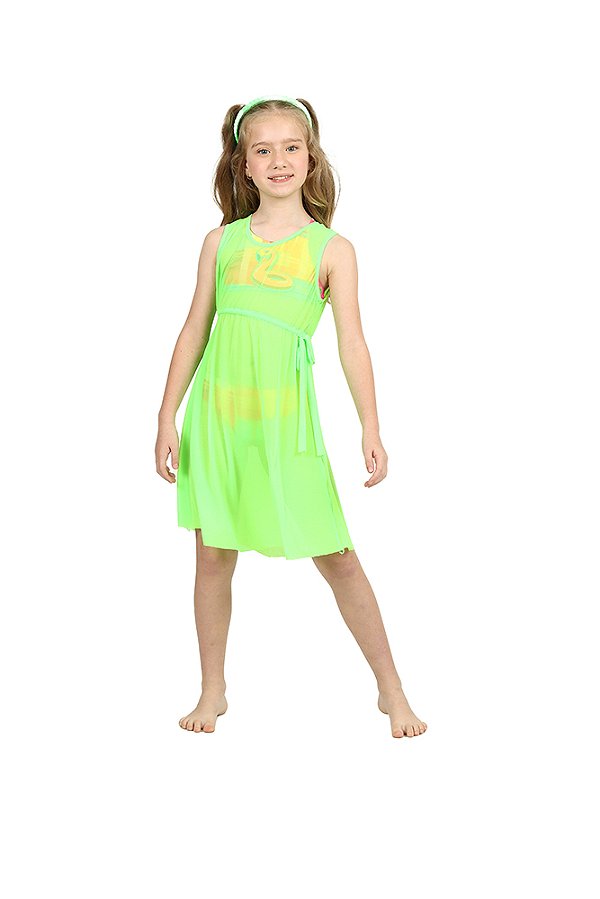 Vestido Saída Siri Kids Larissa Tule Verde Fluor 90120