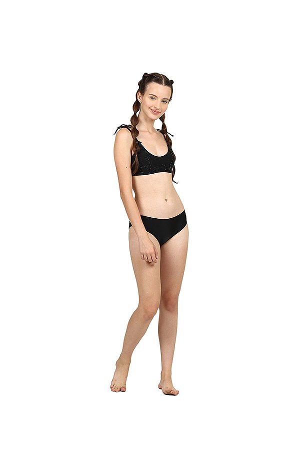 Biquini Faixinha Teen Siri Hot Preto Com Strass 90115