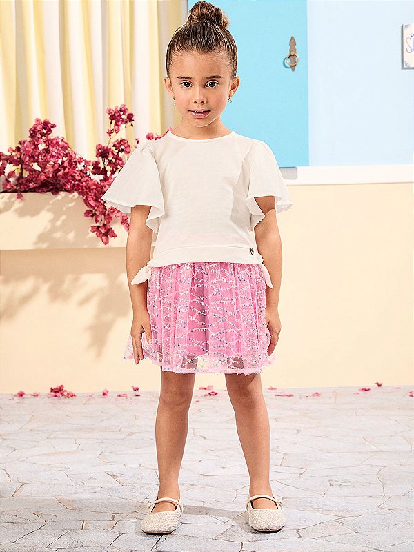 Conjunto Rosa de Tule com Paetê Animê Petite P5860