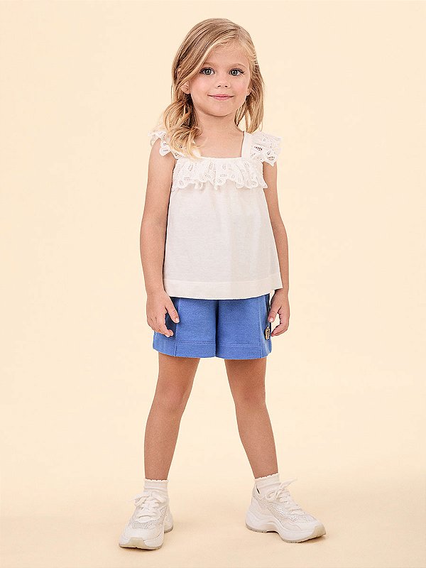 Conjunto Blusa Com Rendado e Shorts Animê Petite P5871