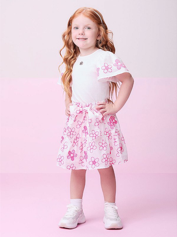 Conjunto Branco Com Bordado Floral Momi Mini J6102