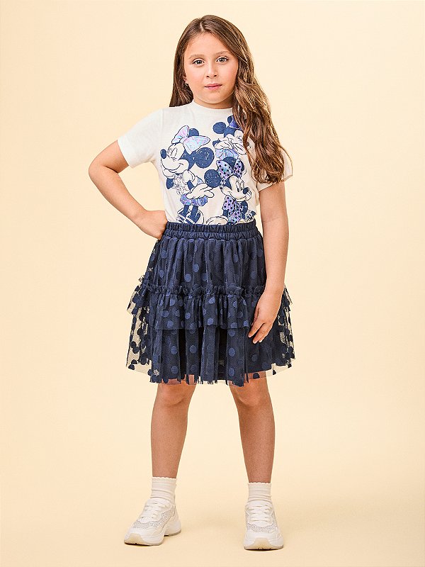 Conjunto Minnie e Mickey Azul de Blusa e Saia de Tule N4218